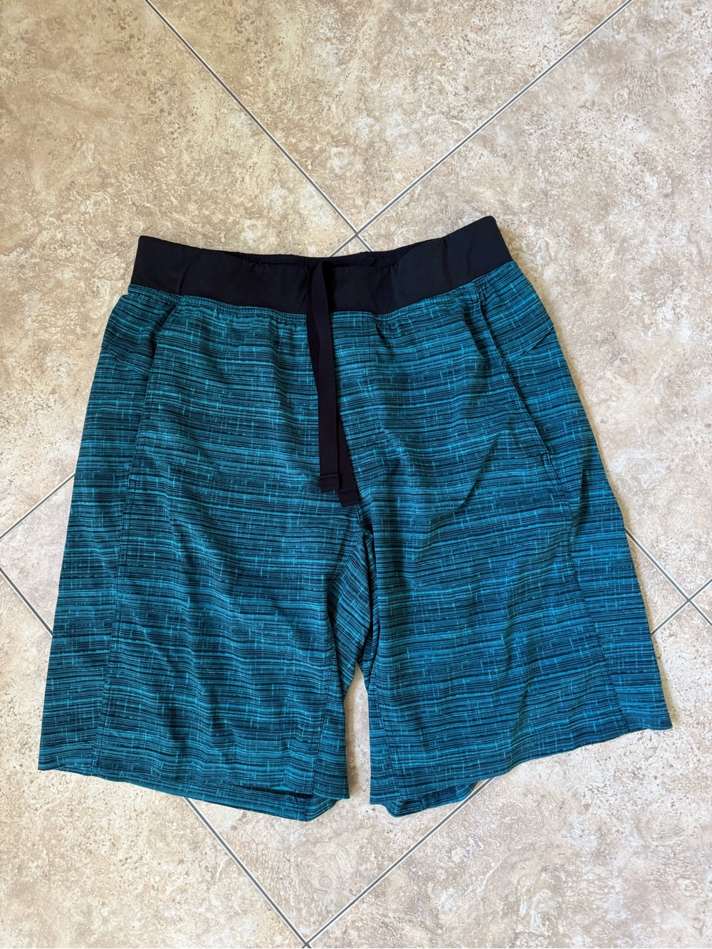 lululemon athletica Teal Striped Athletic Shorts with Black Waistband